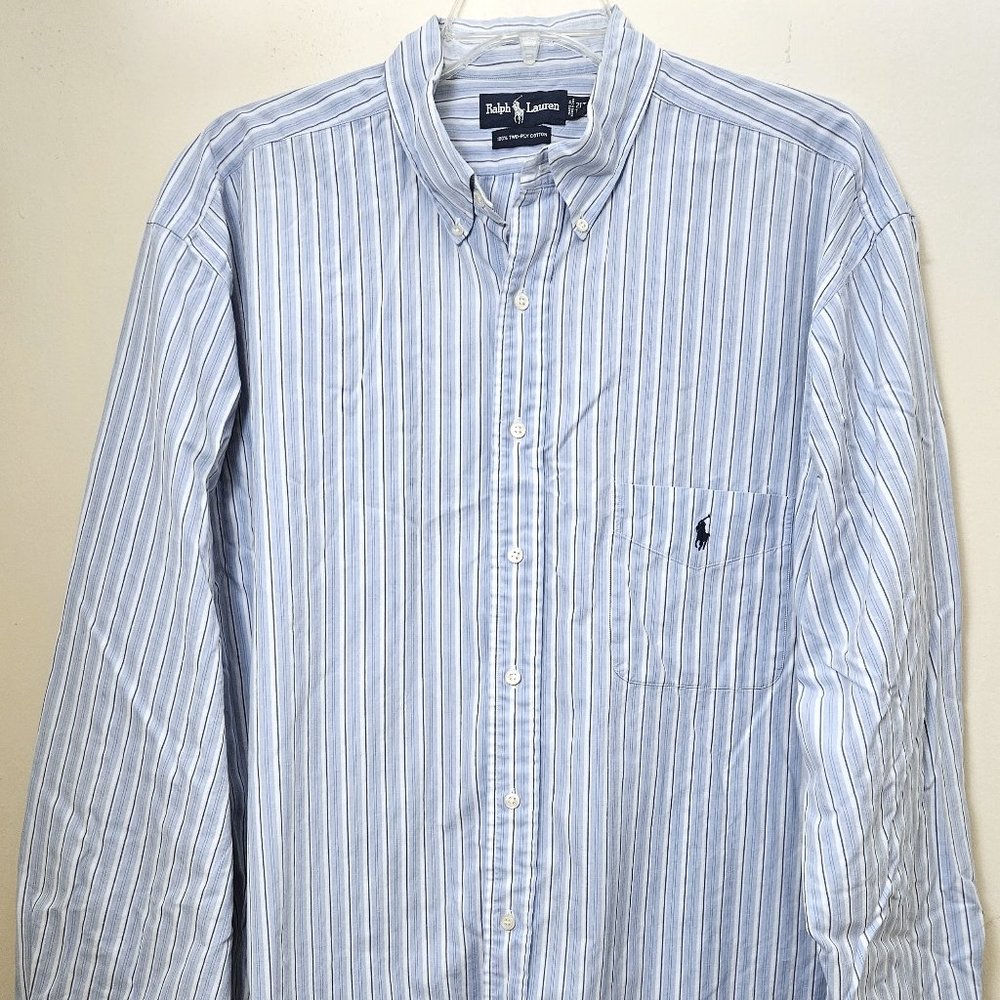 Polo Ralph Lauren Mens Blue/White Stripe Long Sleeve Dress Shirt Size 2LT/2XLT